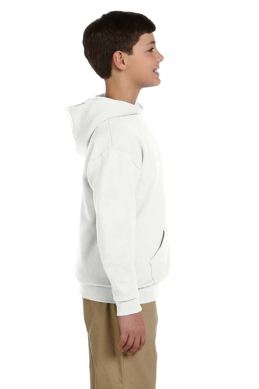 Jerzees 996Y/996YR Youth NuBlend Pill Resistant Fleece Hooded Sweatshirt Hoodie w/ Pouch Pocket White Model Side