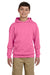 Jerzees 996Y/996YR Youth NuBlend Pill Resistant Fleece Hooded Sweatshirt Hoodie w/ Pouch Pocket Neon Pink Model Front