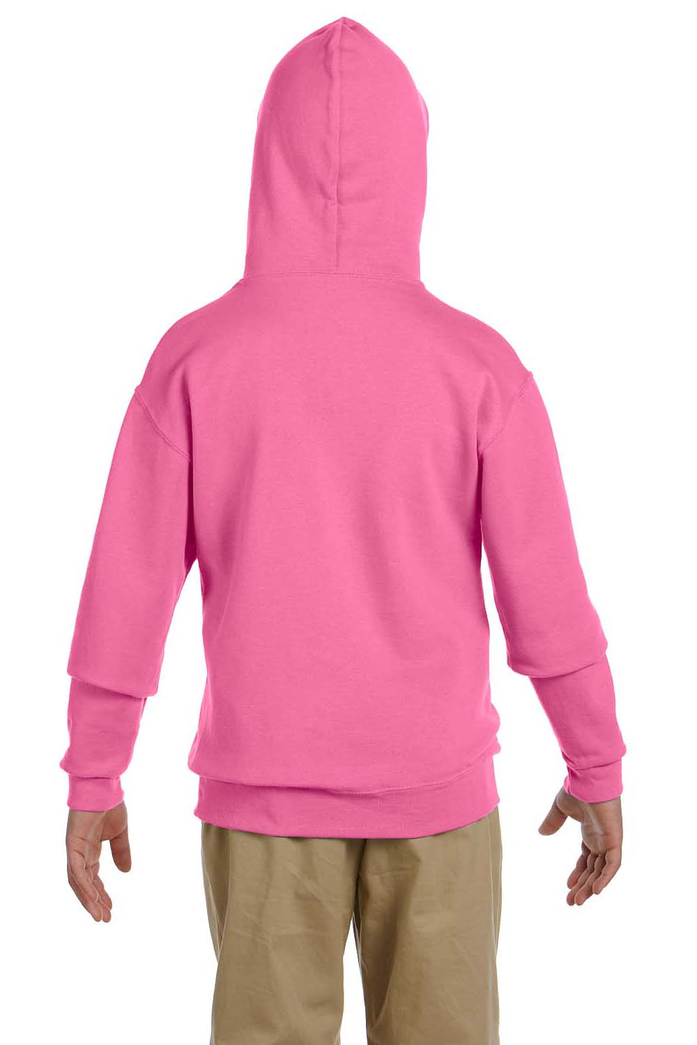 Jerzees 996Y/996YR Youth NuBlend Pill Resistant Fleece Hooded Sweatshirt Hoodie w/ Pouch Pocket Neon Pink Model Back