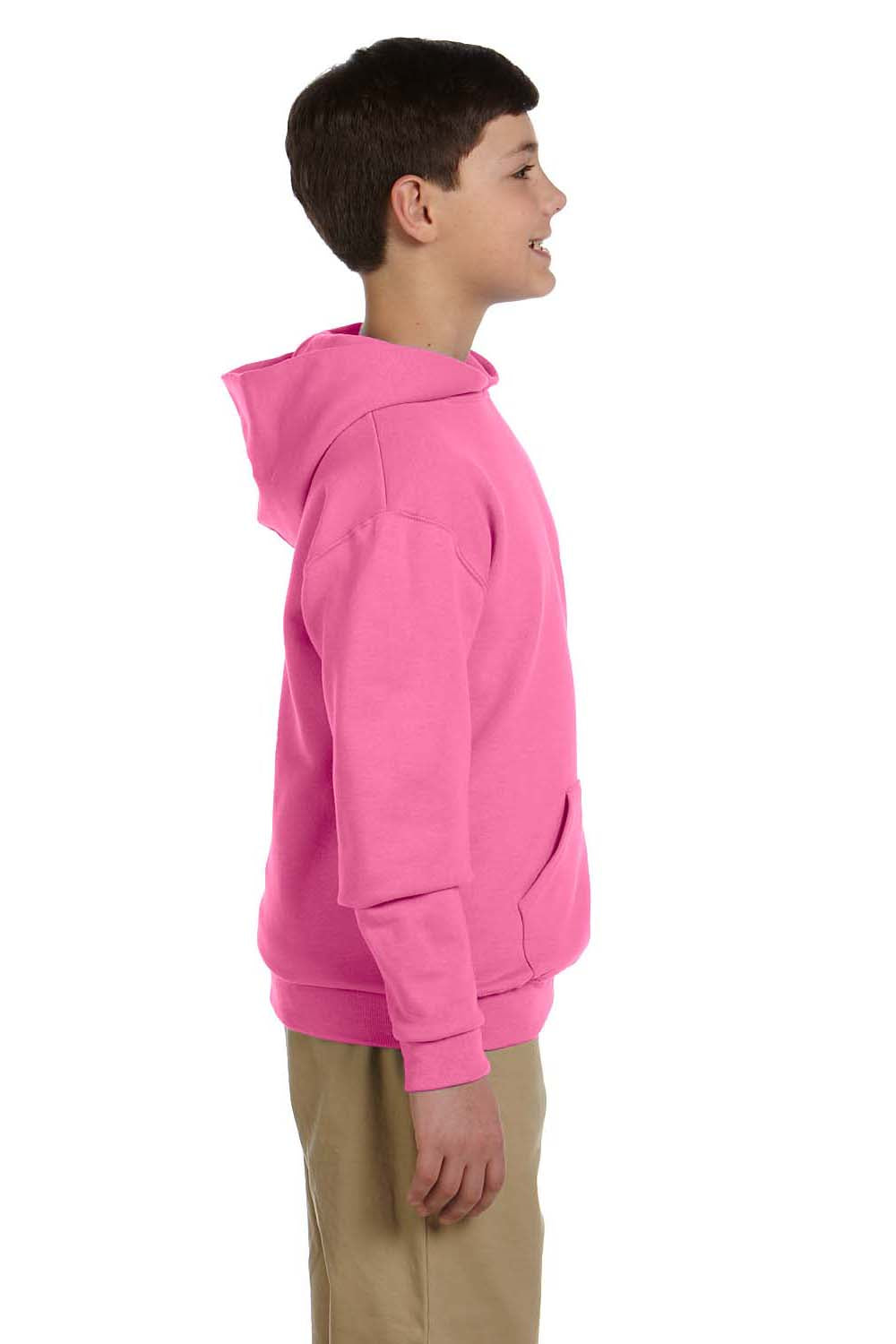 Jerzees 996Y/996YR Youth NuBlend Pill Resistant Fleece Hooded Sweatshirt Hoodie w/ Pouch Pocket Neon Pink Model Side