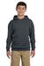 Jerzees 996Y/996YR Youth NuBlend Pill Resistant Fleece Hooded Sweatshirt Hoodie w/ Pouch Pocket Heather Black Model Front