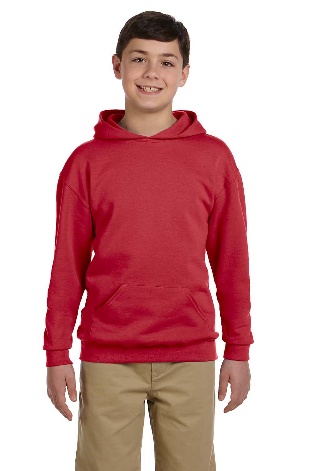 Jerzees 996Y/996YR Youth NuBlend Pill Resistant Fleece Hooded Sweatshirt Hoodie w/ Pouch Pocket True Red Model Front