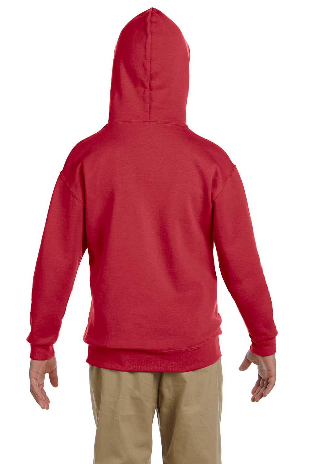 Jerzees 996Y/996YR Youth NuBlend Pill Resistant Fleece Hooded Sweatshirt Hoodie w/ Pouch Pocket True Red Model Back