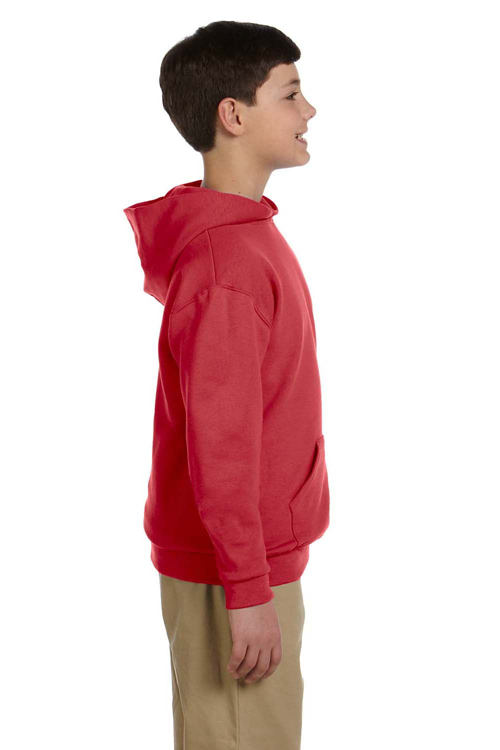 Jerzees 996Y/996YR Youth NuBlend Pill Resistant Fleece Hooded Sweatshirt Hoodie w/ Pouch Pocket True Red Model Side