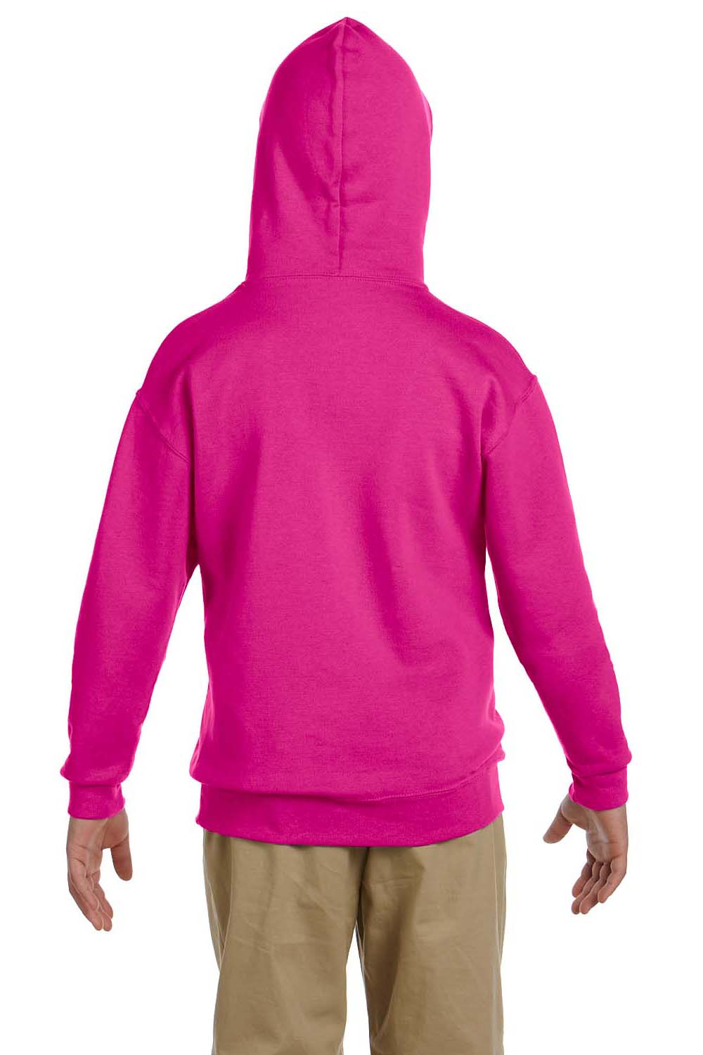 Jerzees 996Y/996YR Youth NuBlend Pill Resistant Fleece Hooded Sweatshirt Hoodie w/ Pouch Pocket Cyber Pink Model Back