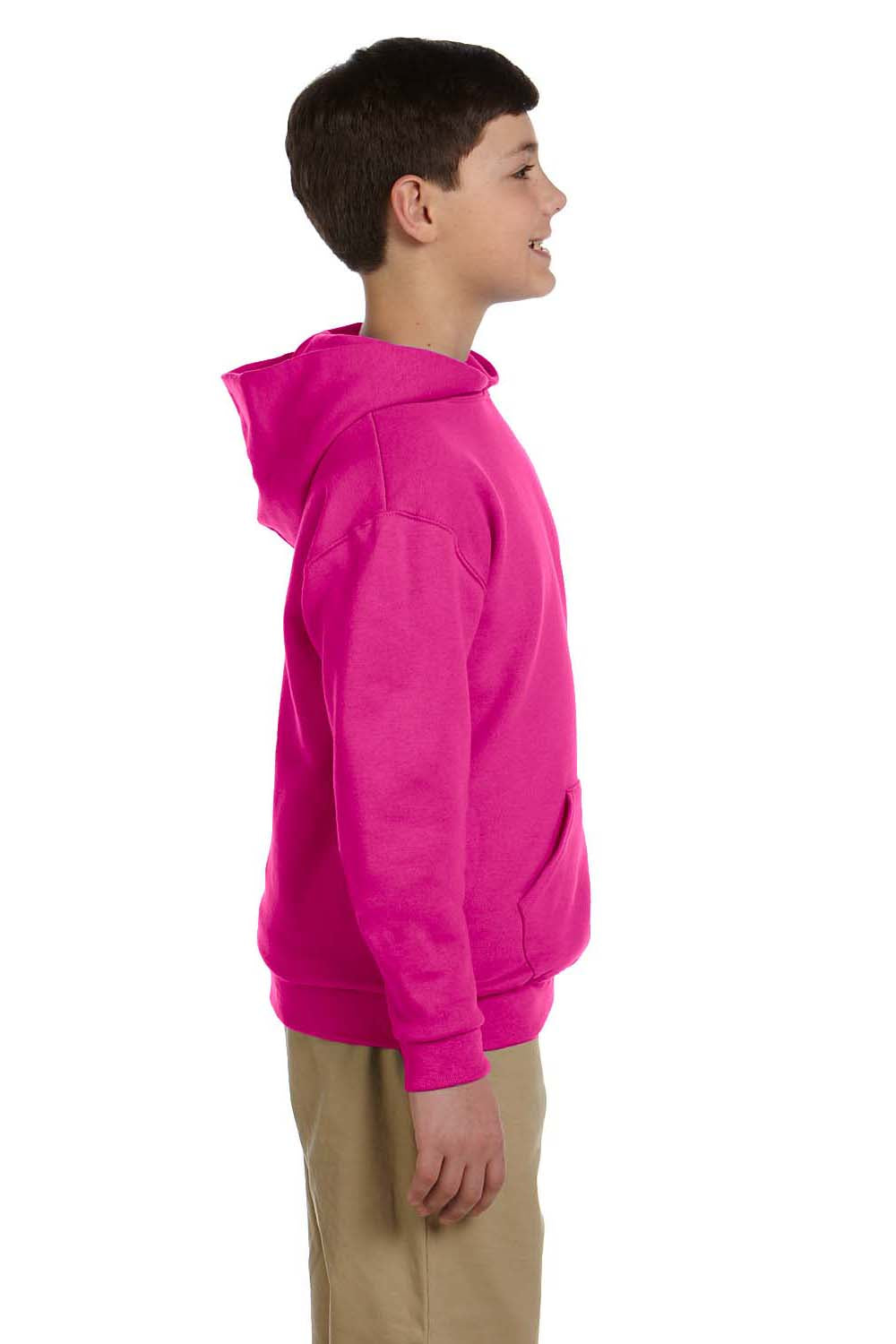 Jerzees 996Y/996YR Youth NuBlend Pill Resistant Fleece Hooded Sweatshirt Hoodie w/ Pouch Pocket Cyber Pink Model Side