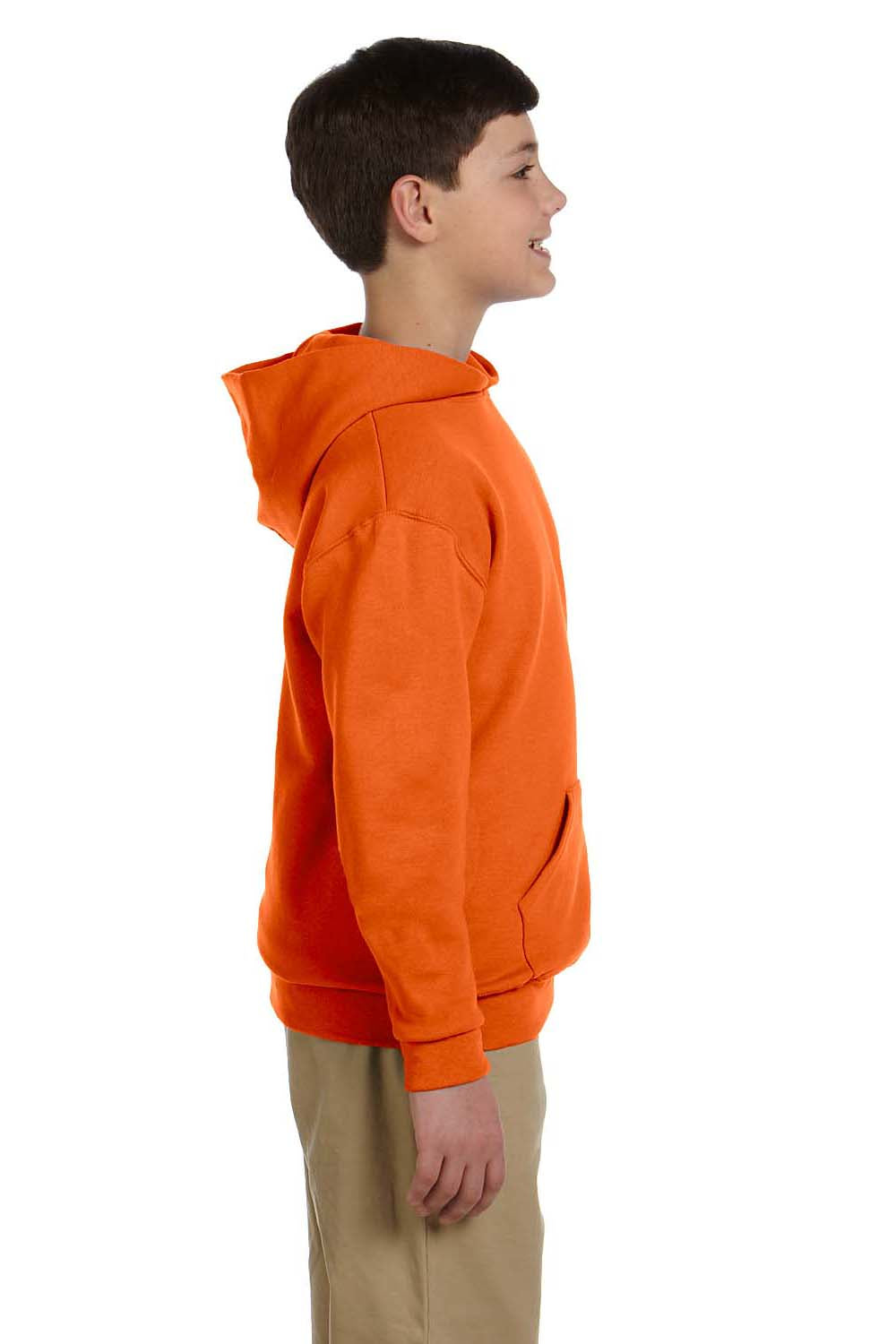 Jerzees 996Y/996YR Youth NuBlend Pill Resistant Fleece Hooded Sweatshirt Hoodie w/ Pouch Pocket Safety Orange Model Side