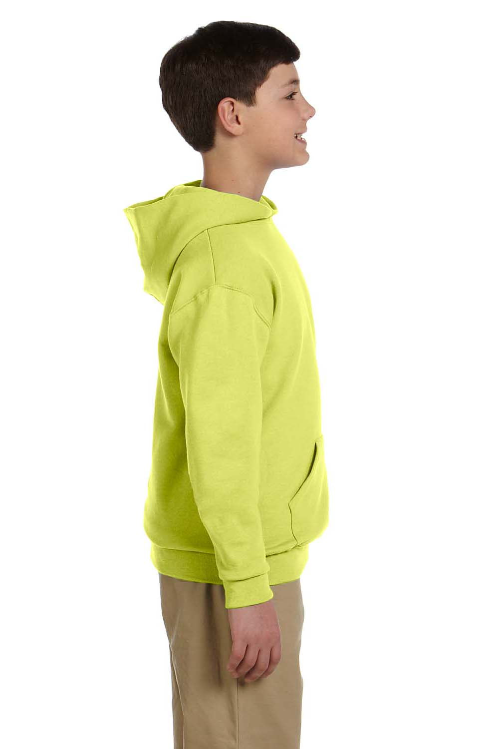 Jerzees 996Y/996YR Youth NuBlend Pill Resistant Fleece Hooded Sweatshirt Hoodie w/ Pouch Pocket Safety Green Model Side