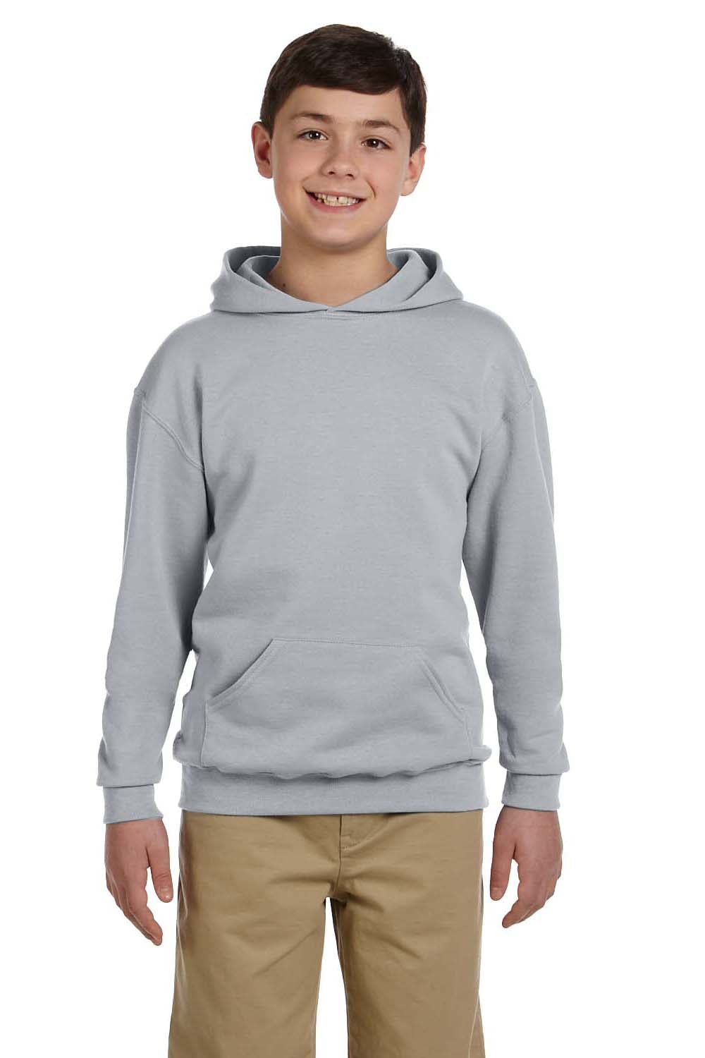 Jerzees 996Y/996YR Youth NuBlend Pill Resistant Fleece Hooded Sweatshirt Hoodie w/ Pouch Pocket Oxford Grey Model Front