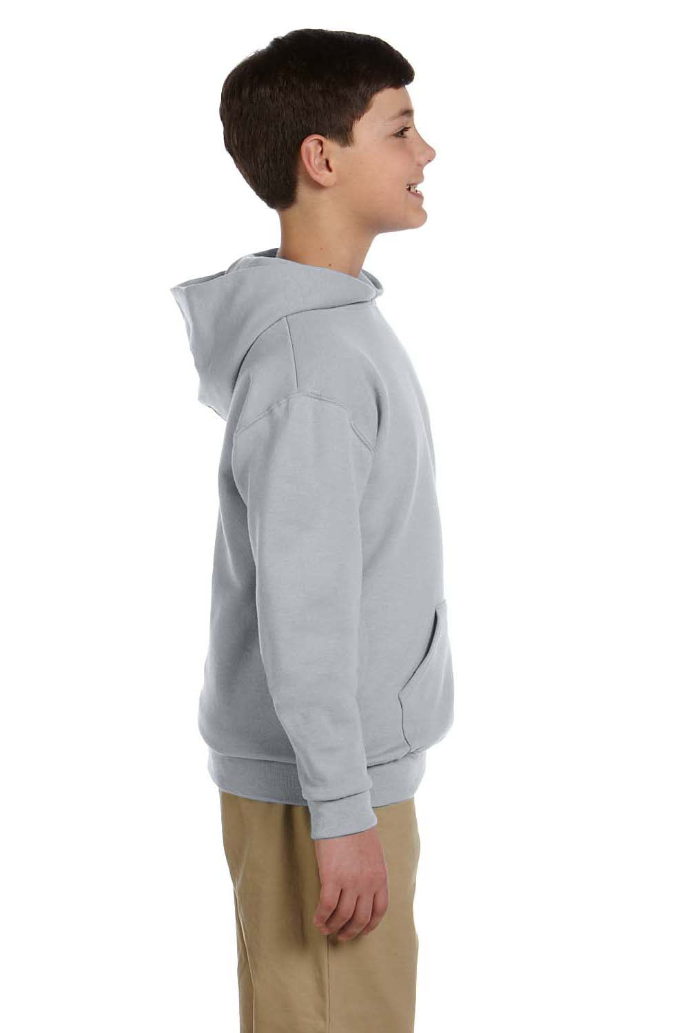 Jerzees 996Y/996YR Youth NuBlend Pill Resistant Fleece Hooded Sweatshirt Hoodie w/ Pouch Pocket Oxford Grey Model Side