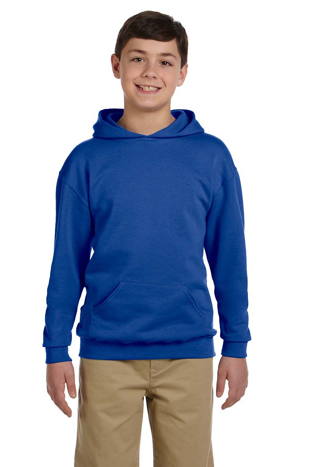 Jerzees 996Y/996YR Youth NuBlend Pill Resistant Fleece Hooded Sweatshirt Hoodie w/ Pouch Pocket Royal Blue Model Front