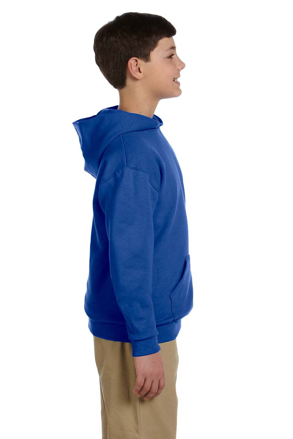 Jerzees 996Y/996YR Youth NuBlend Pill Resistant Fleece Hooded Sweatshirt Hoodie w/ Pouch Pocket Royal Blue Model Side