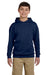 Jerzees 996Y/996YR Youth NuBlend Pill Resistant Fleece Hooded Sweatshirt Hoodie w/ Pouch Pocket Navy Blue Model Front