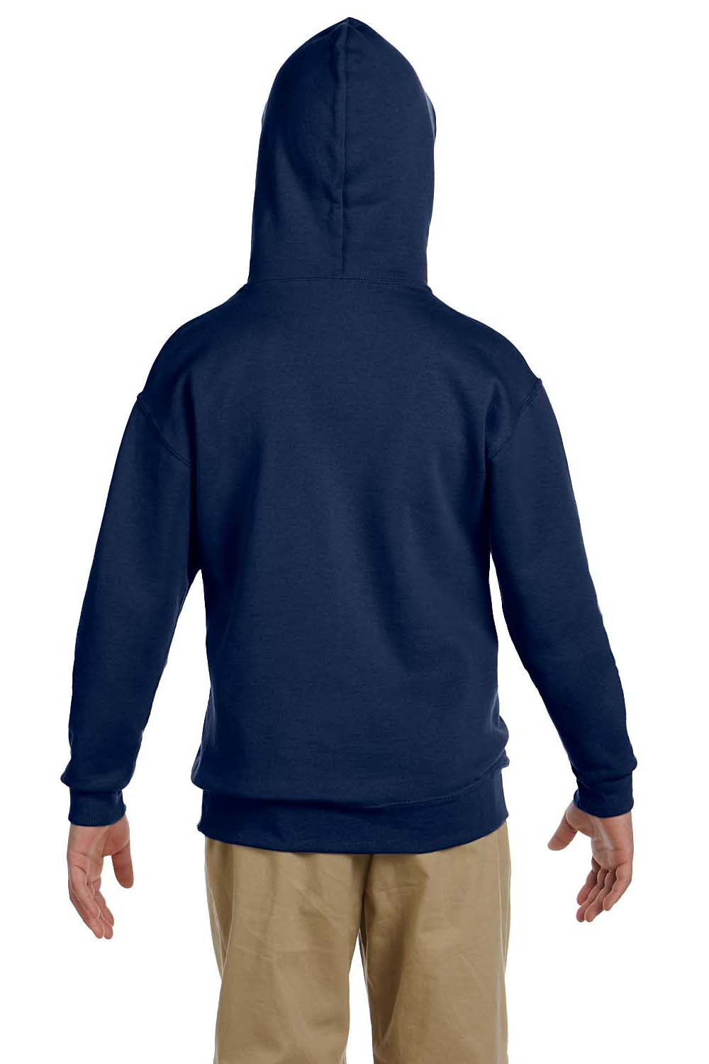 Jerzees 996Y/996YR Youth NuBlend Pill Resistant Fleece Hooded Sweatshirt Hoodie w/ Pouch Pocket Navy Blue Model Back