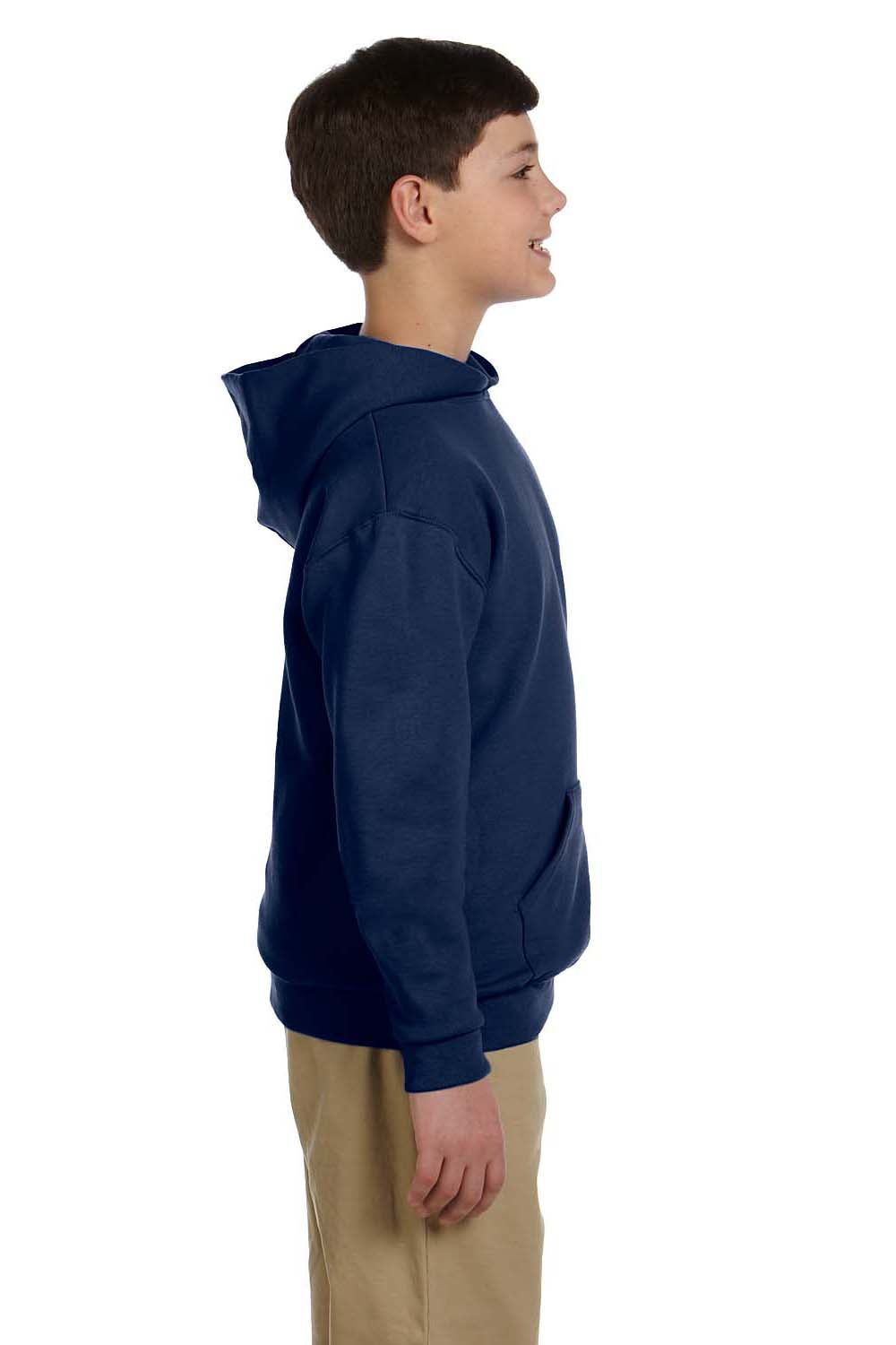 Jerzees 996Y/996YR Youth NuBlend Pill Resistant Fleece Hooded Sweatshirt Hoodie w/ Pouch Pocket Navy Blue Model Side