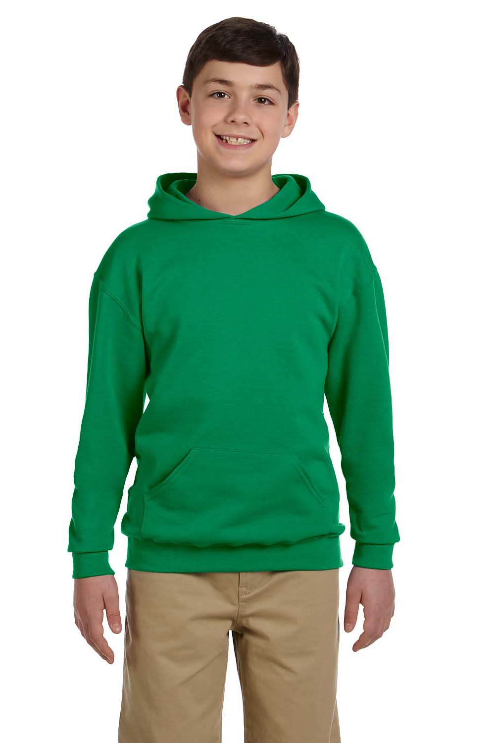 Jerzees 996Y/996YR Youth NuBlend Pill Resistant Fleece Hooded Sweatshirt Hoodie w/ Pouch Pocket Kelly Green Model Front