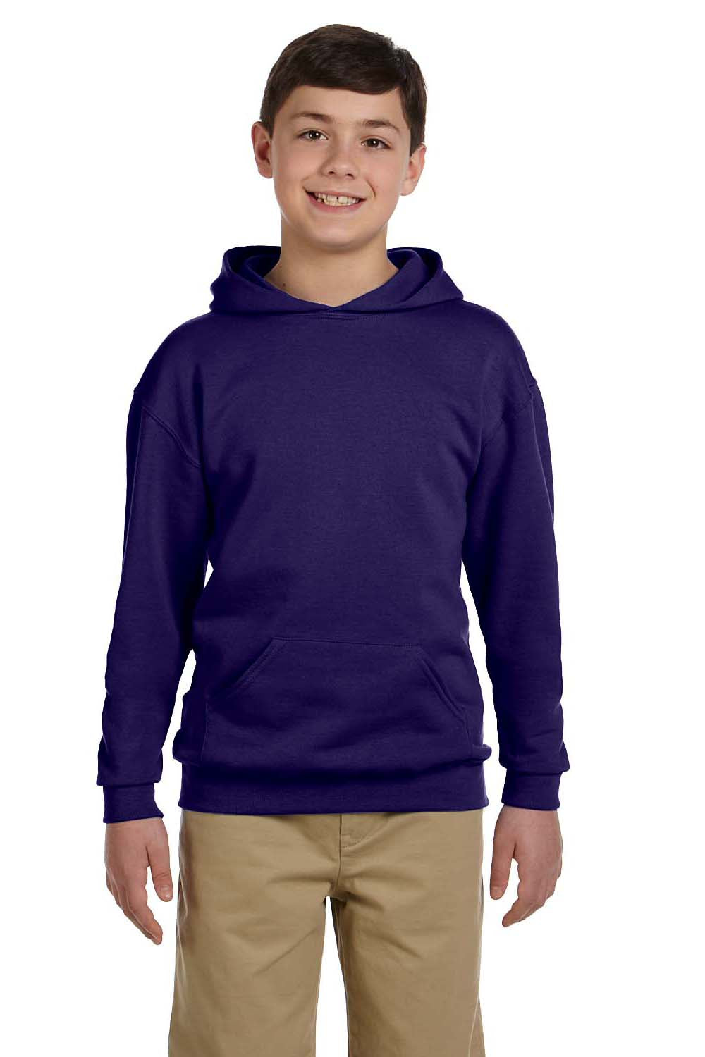 Jerzees 996Y/996YR Youth NuBlend Pill Resistant Fleece Hooded Sweatshirt Hoodie w/ Pouch Pocket Deep Purple Model Front