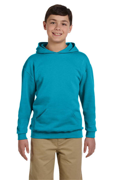 Jerzees 996Y/996YR Youth NuBlend Pill Resistant Fleece Hooded Sweatshirt Hoodie w/ Pouch Pocket California Blue Model Front