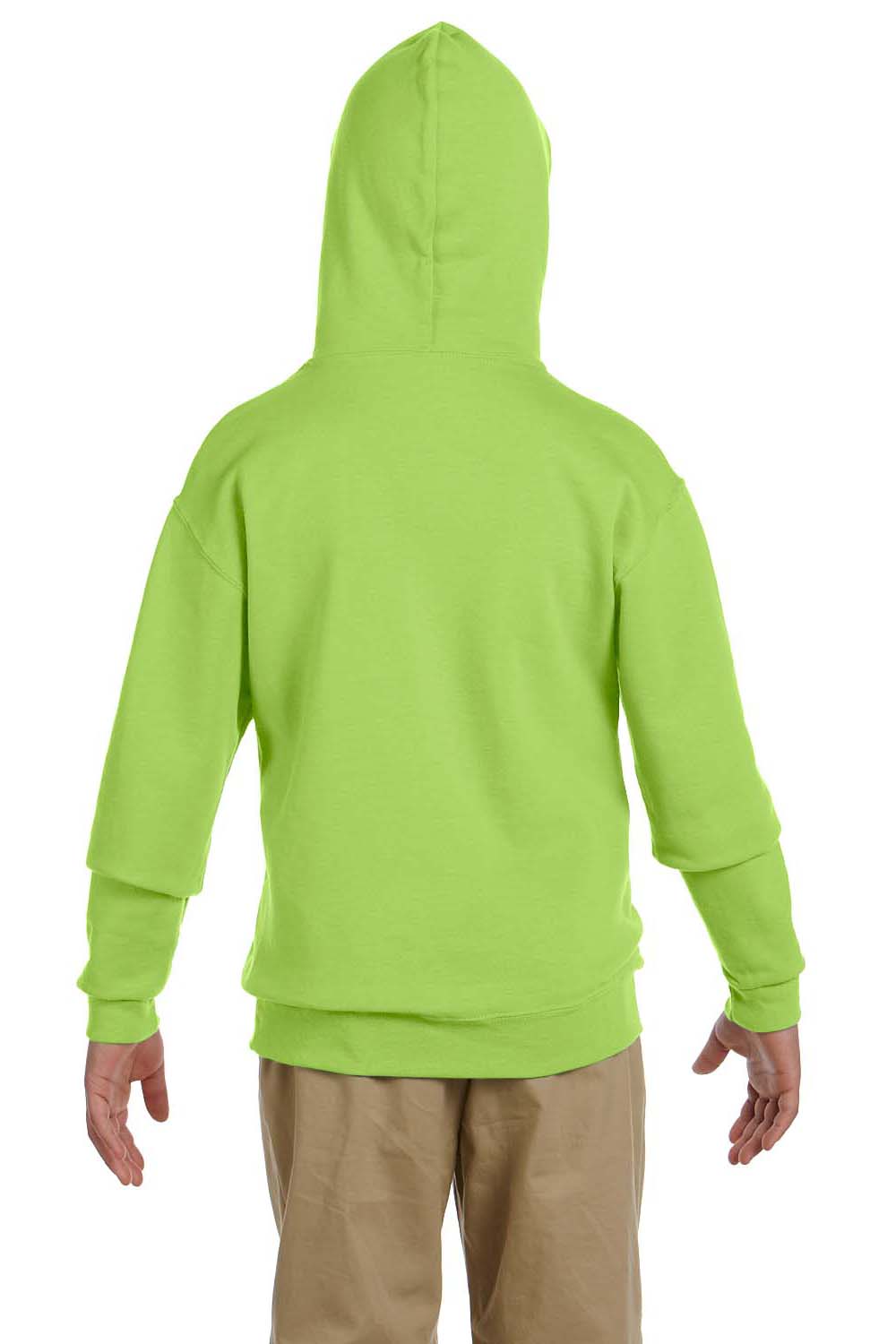 Jerzees 996Y/996YR Youth NuBlend Pill Resistant Fleece Hooded Sweatshirt Hoodie w/ Pouch Pocket Neon Green Model Back