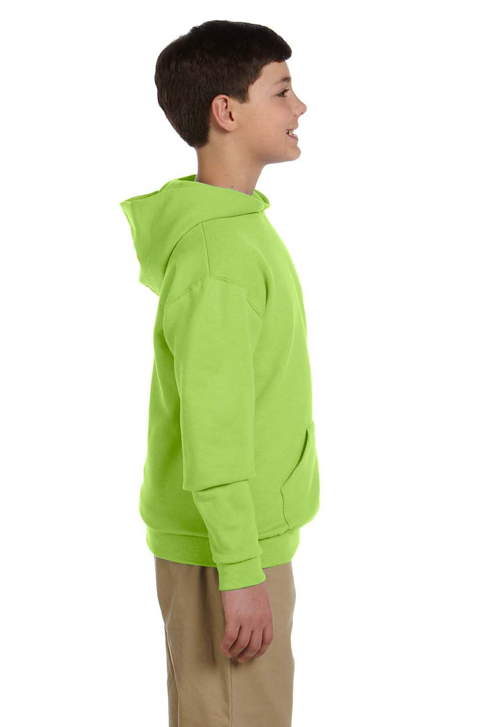 Jerzees 996Y/996YR Youth NuBlend Pill Resistant Fleece Hooded Sweatshirt Hoodie w/ Pouch Pocket Neon Green Model Side