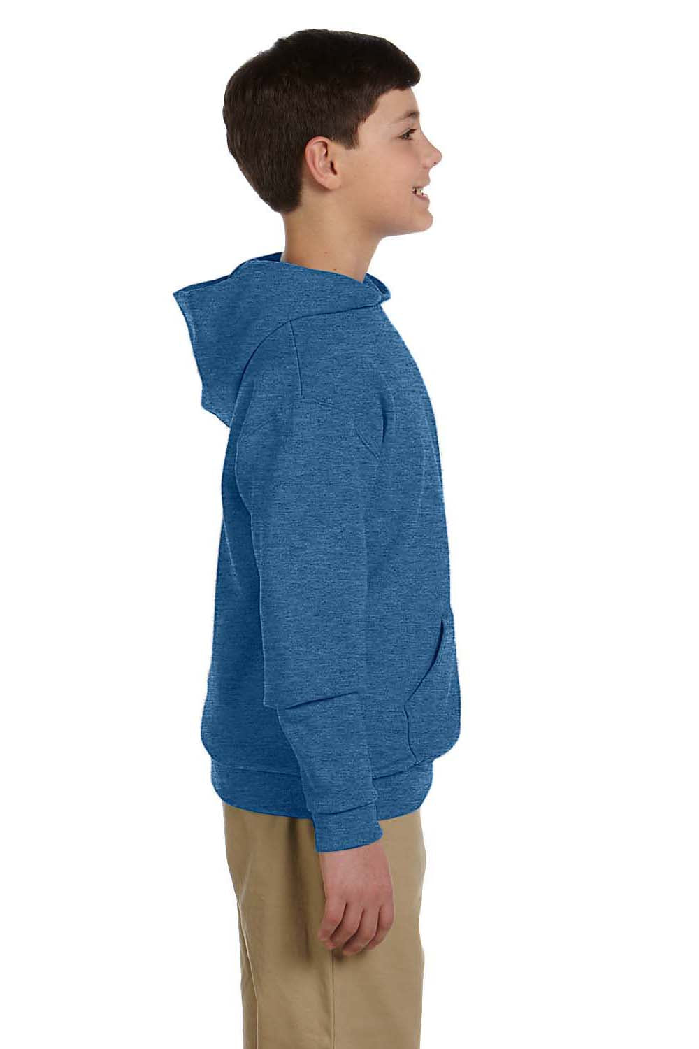 Jerzees 996Y/996YR Youth NuBlend Pill Resistant Fleece Hooded Sweatshirt Hoodie w/ Pouch Pocket Vintage Heather Blue Model Side