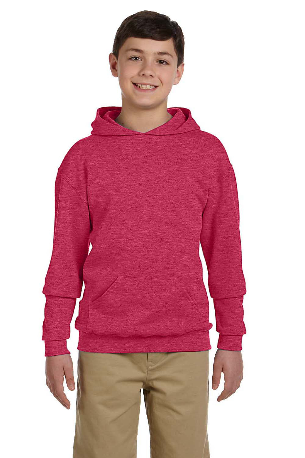 Jerzees 996Y/996YR Youth NuBlend Pill Resistant Fleece Hooded Sweatshirt Hoodie w/ Pouch Pocket Vintage Heather Red Model Front