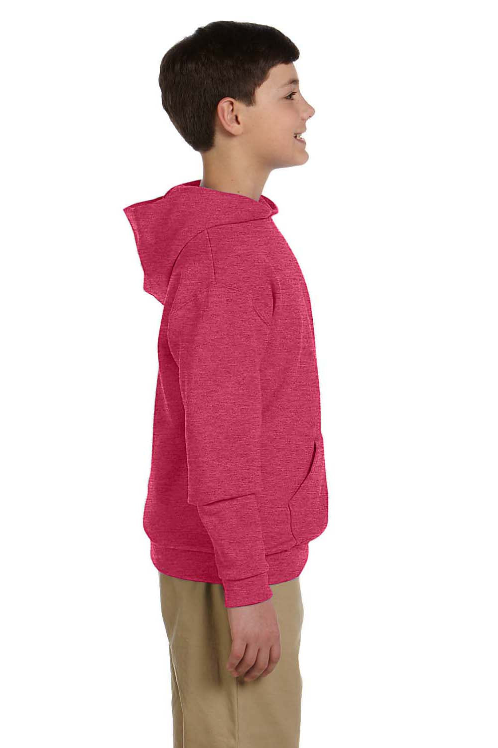 Jerzees 996Y/996YR Youth NuBlend Pill Resistant Fleece Hooded Sweatshirt Hoodie w/ Pouch Pocket Vintage Heather Red Model Side