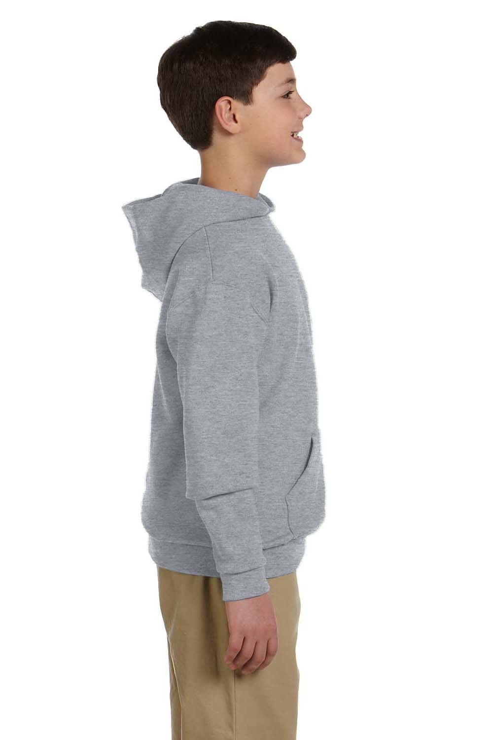 Jerzees 996Y/996YR Youth NuBlend Pill Resistant Fleece Hooded Sweatshirt Hoodie w/ Pouch Pocket Heather Grey Model Side