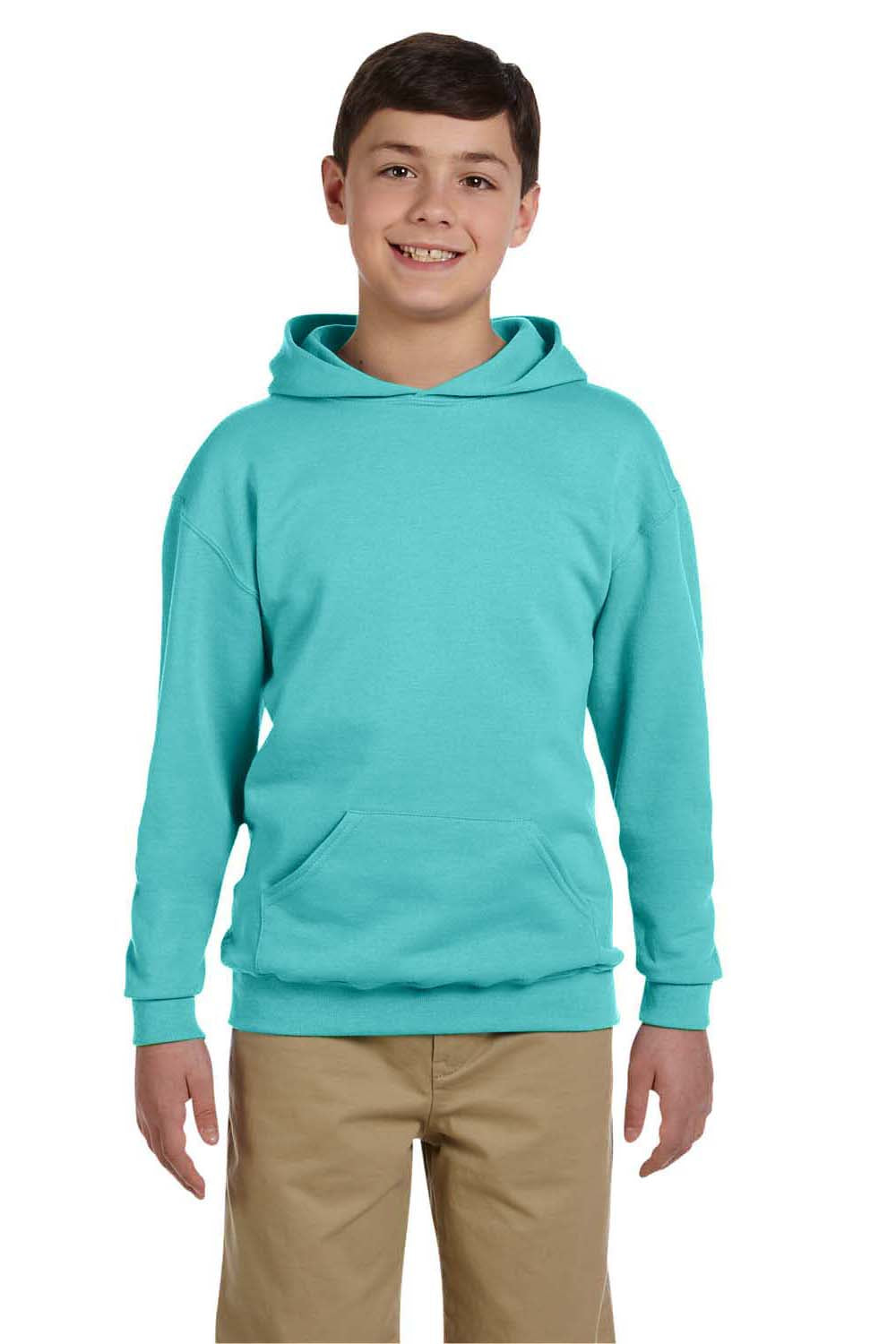 Jerzees 996Y/996YR Youth NuBlend Pill Resistant Fleece Hooded Sweatshirt Hoodie w/ Pouch Pocket Scuba Blue Model Front