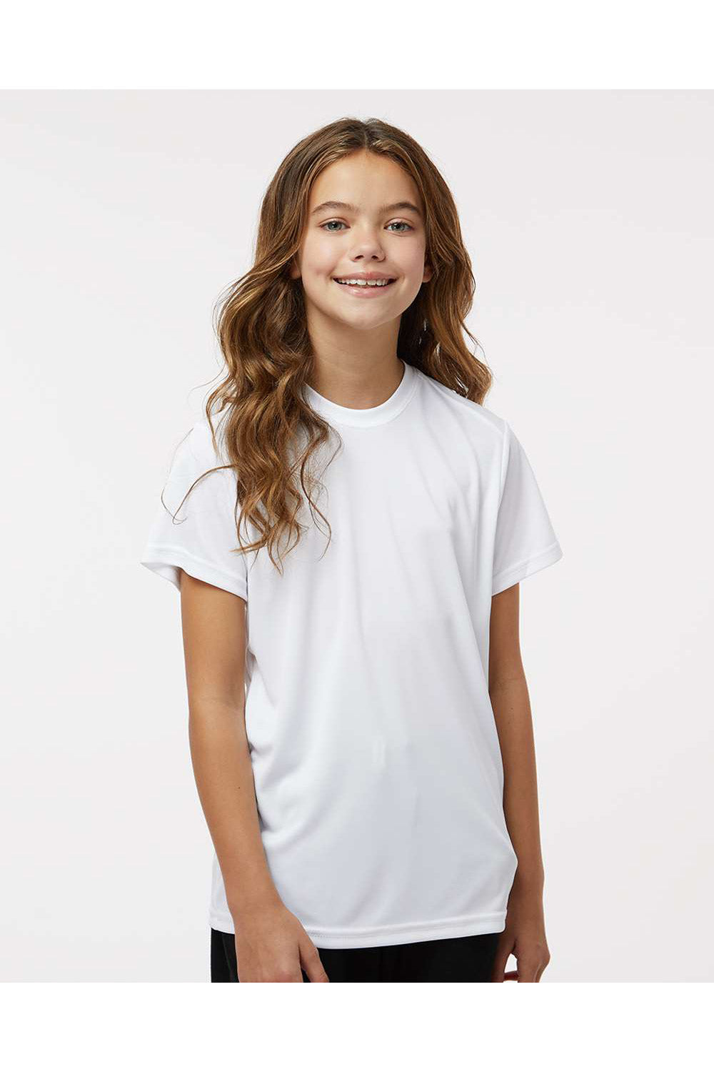 Paragon 208Y Youth Islander Performance Short Sleeve Crewneck T-Shirt White Model Front