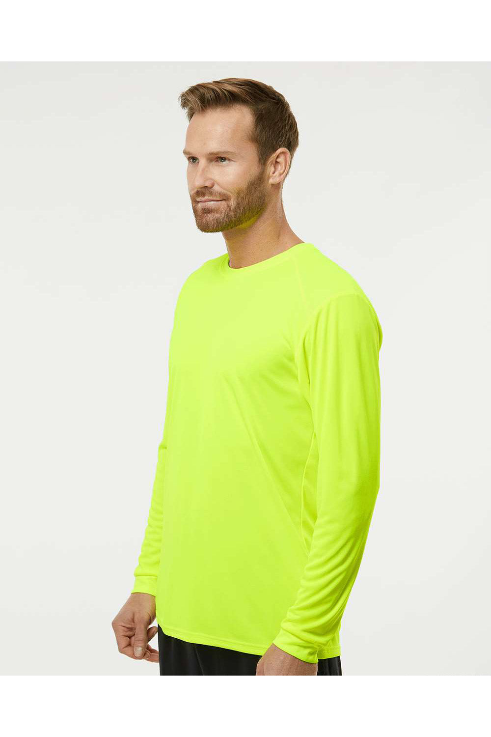 Paragon 210 Mens Islander Performance Long Sleeve Crewneck T-Shirt Safety Green Model Side