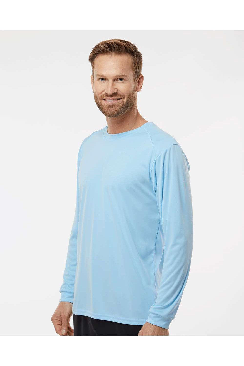 Paragon 210 Mens Islander Performance Long Sleeve Crewneck T-Shirt Blue Mist Model Side