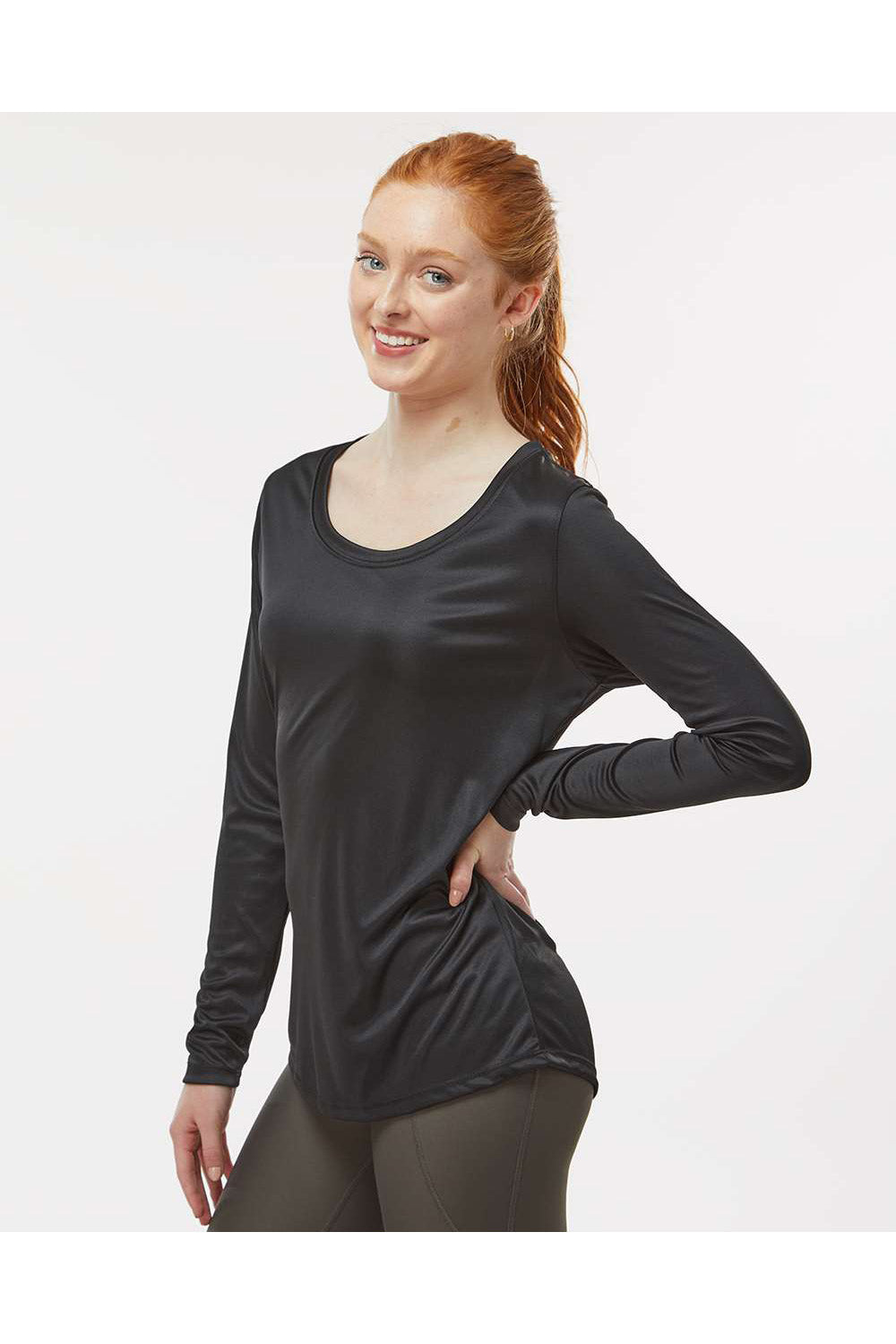 Paragon 214 Womens Islander Performance Long Sleeve Scoop Neck T-Shirt Black Model Side