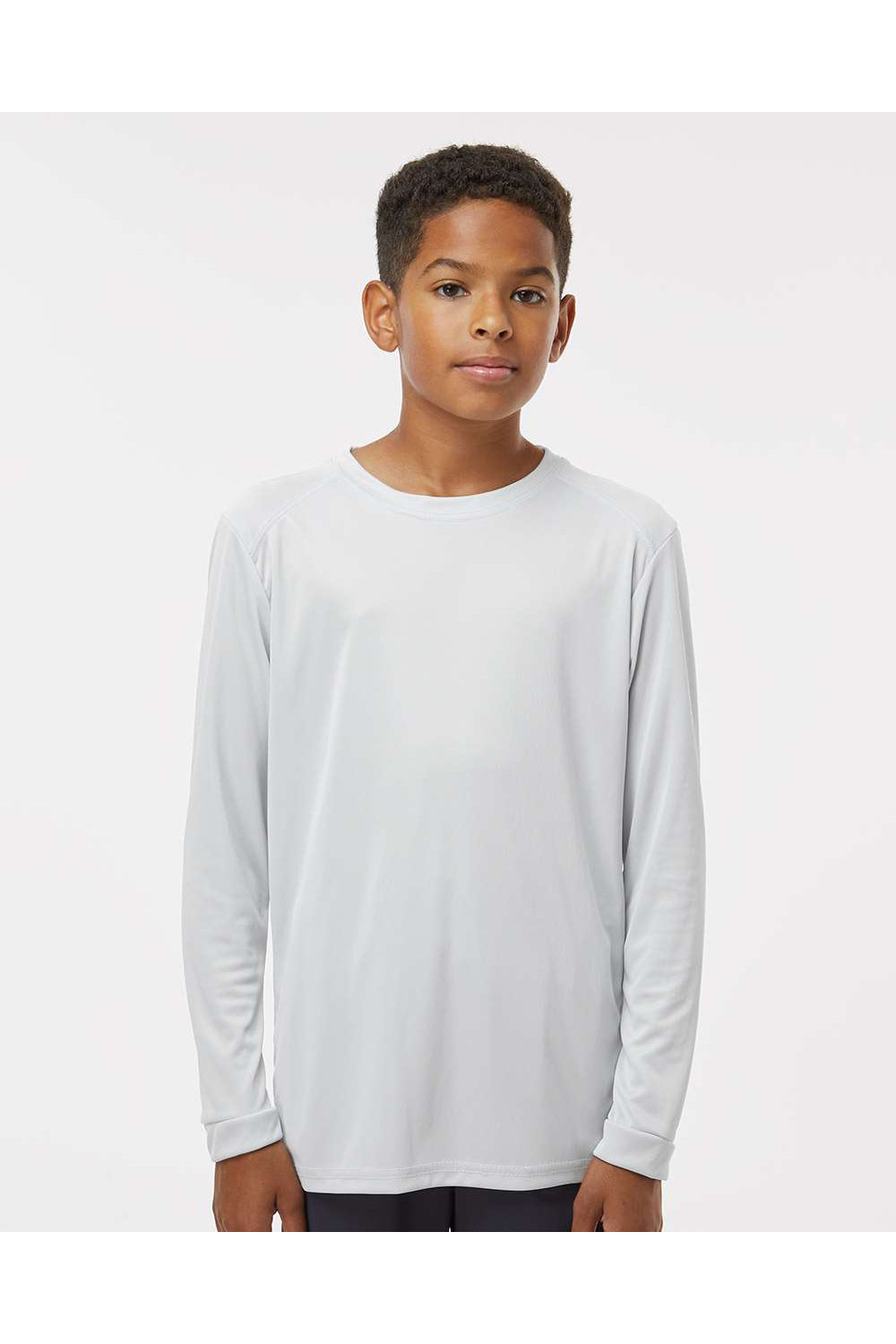 Paragon 218Y Youth Islander Performance Long Sleeve Crewneck T-Shirt Aluminum Grey Model Front