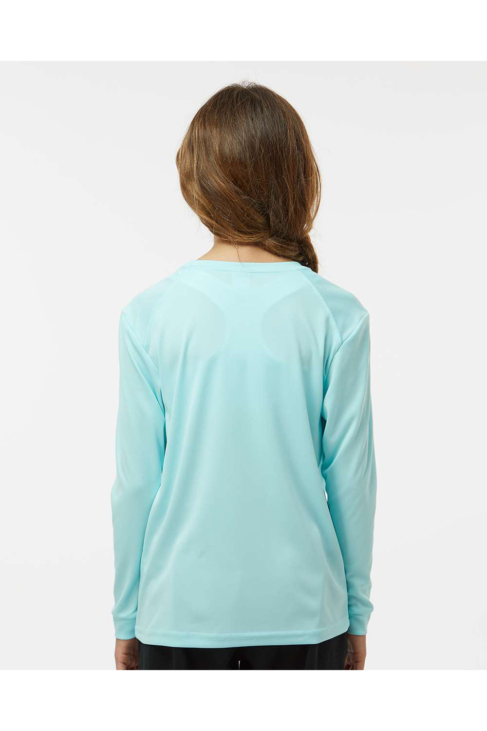 Paragon 218Y Youth Islander Performance Long Sleeve Crewneck T-Shirt Aqua Blue Model Back