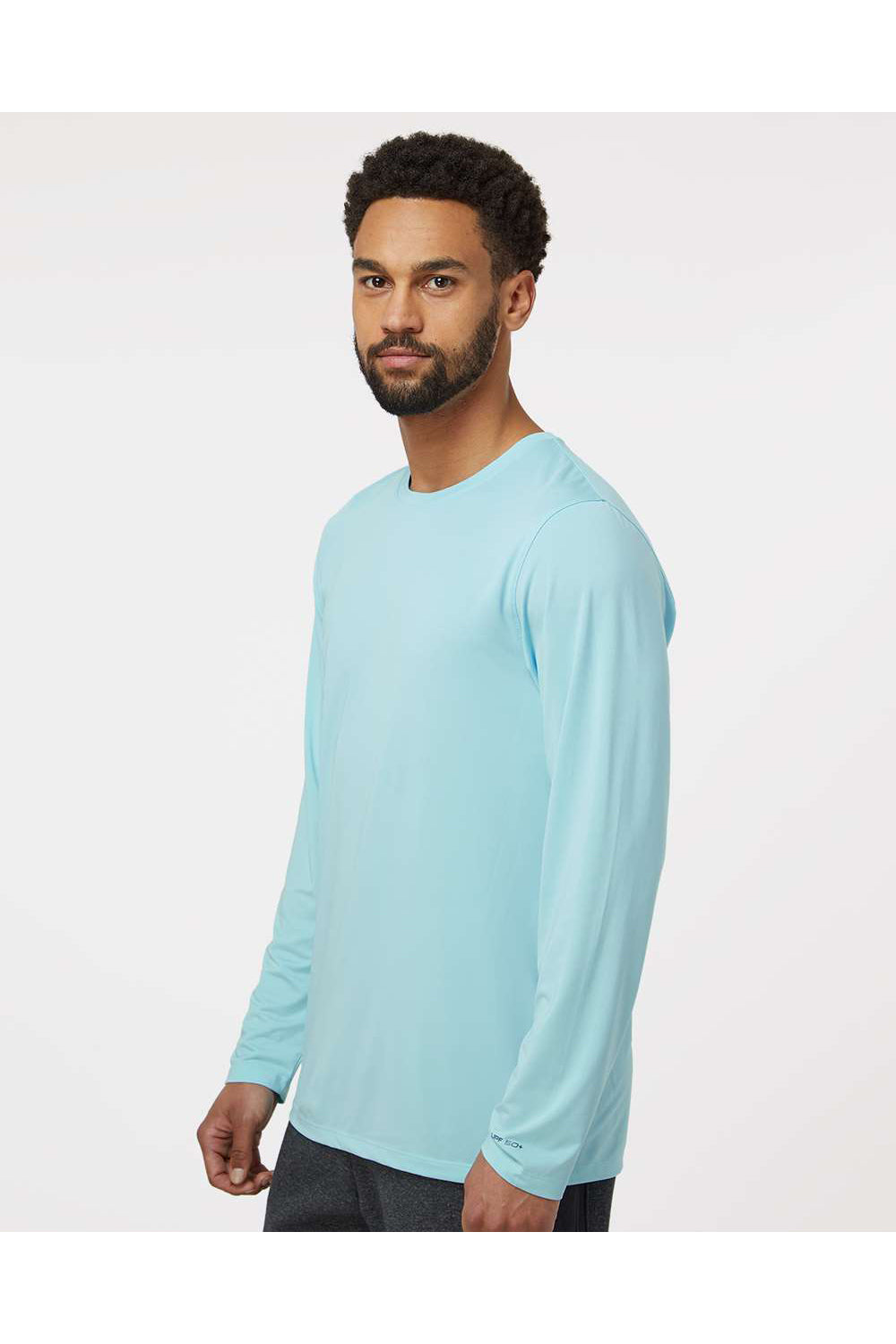 Paragon 222 Mens Aruba Extreme Performance Long Sleeve Crewneck T-Shirt Aqua Blue Model Side