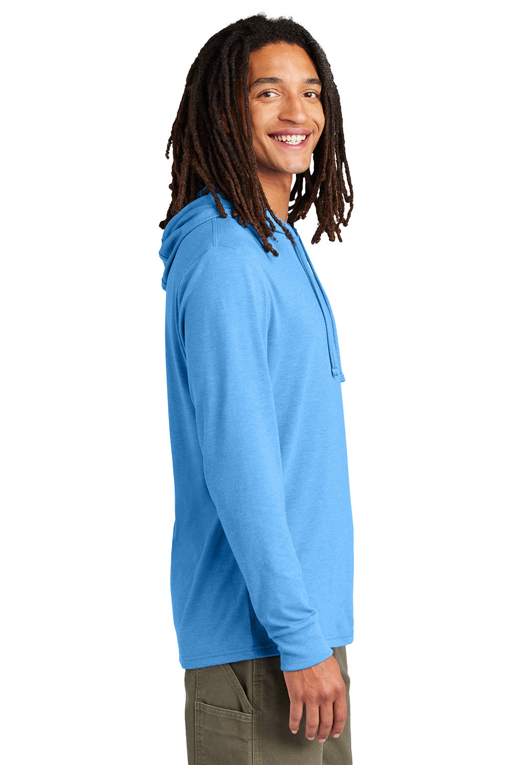 Allmade AL6003 Mens Long Sleeve Hooded T-Shirt Hoodie Azure Blue Model Side