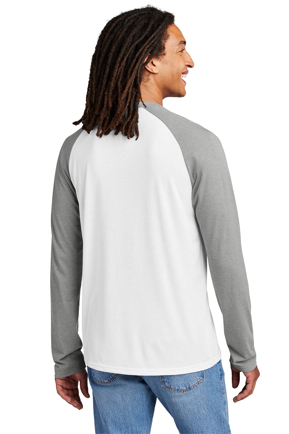 Allmade AL6009 Mens Colorblock Long Sleeve Crewneck T-Shirt Aluminum Grey/Bright White Model Back