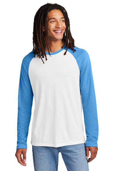 Allmade AL6009 Mens Colorblock Long Sleeve Crewneck T-Shirt Azure Blue/Bright White Model Front