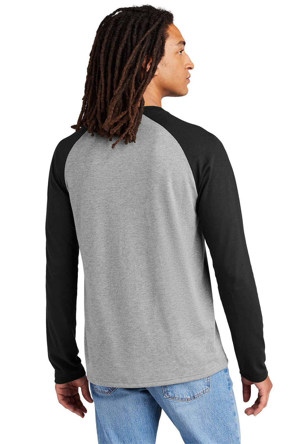 Allmade AL6009 Mens Colorblock Long Sleeve Crewneck T-Shirt Deep Black/Aluminum Grey Model Back