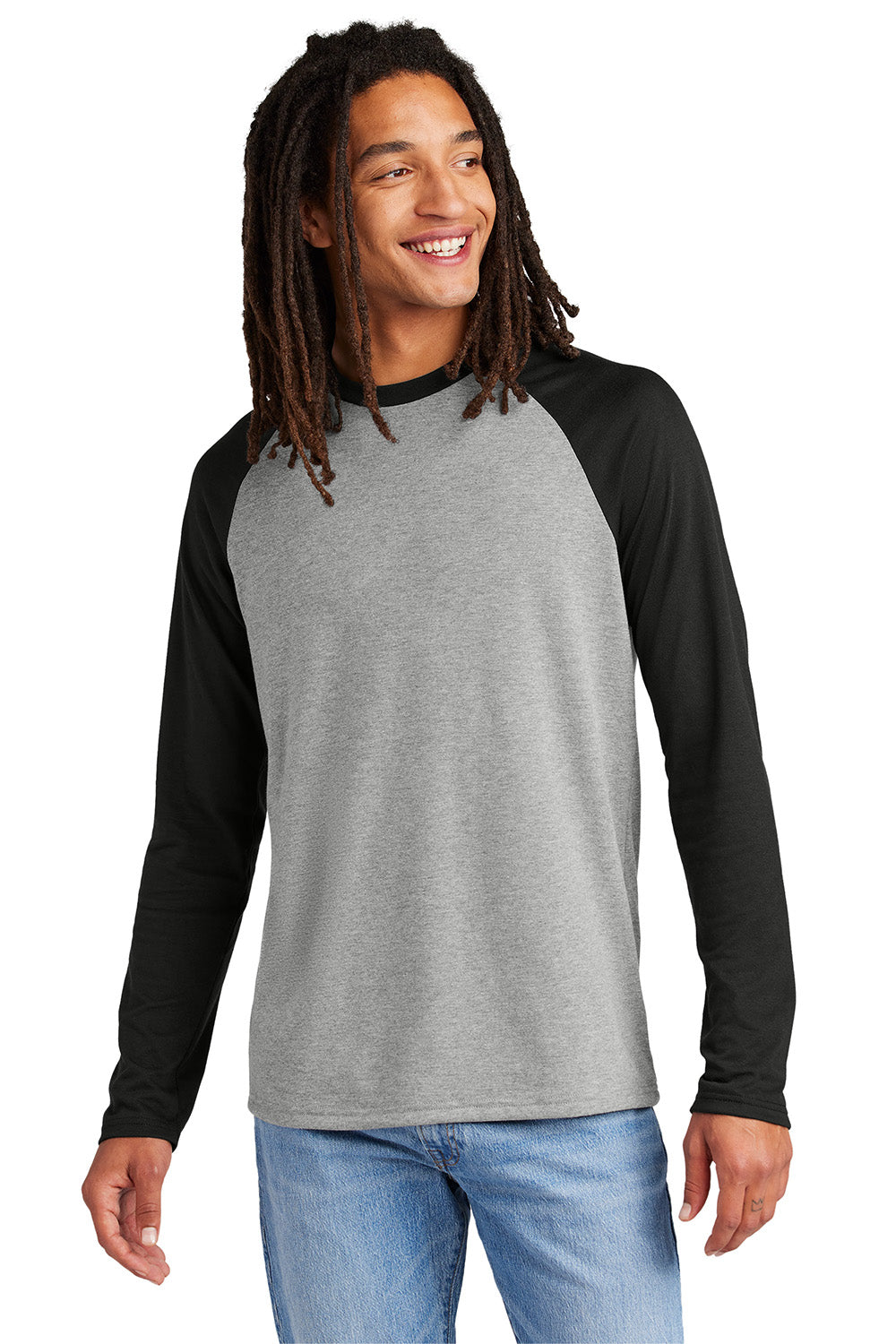 Allmade AL6009 Mens Colorblock Long Sleeve Crewneck T-Shirt Deep Black/Aluminum Grey Model Front