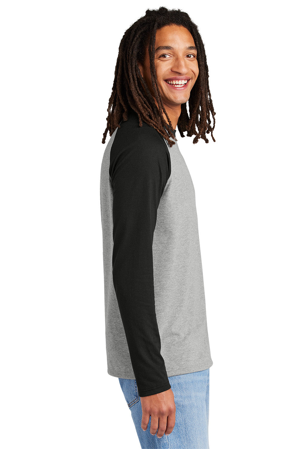 Allmade AL6009 Mens Colorblock Long Sleeve Crewneck T-Shirt Deep Black/Aluminum Grey Model Side