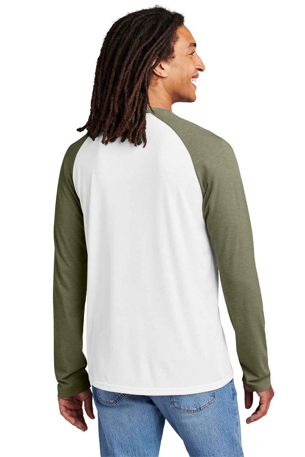 Allmade AL6009 Mens Colorblock Long Sleeve Crewneck T-Shirt Olive You Green/Bright White Model Back