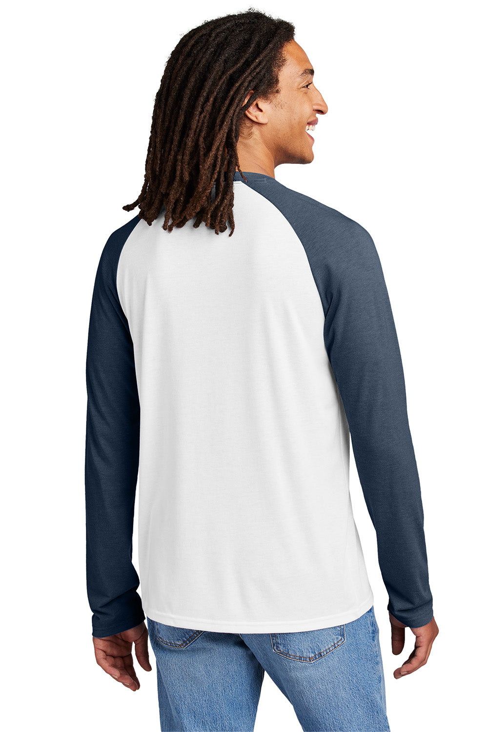 Allmade AL6009 Mens Colorblock Long Sleeve Crewneck T-Shirt Rebel Blue/Bright White Model Back