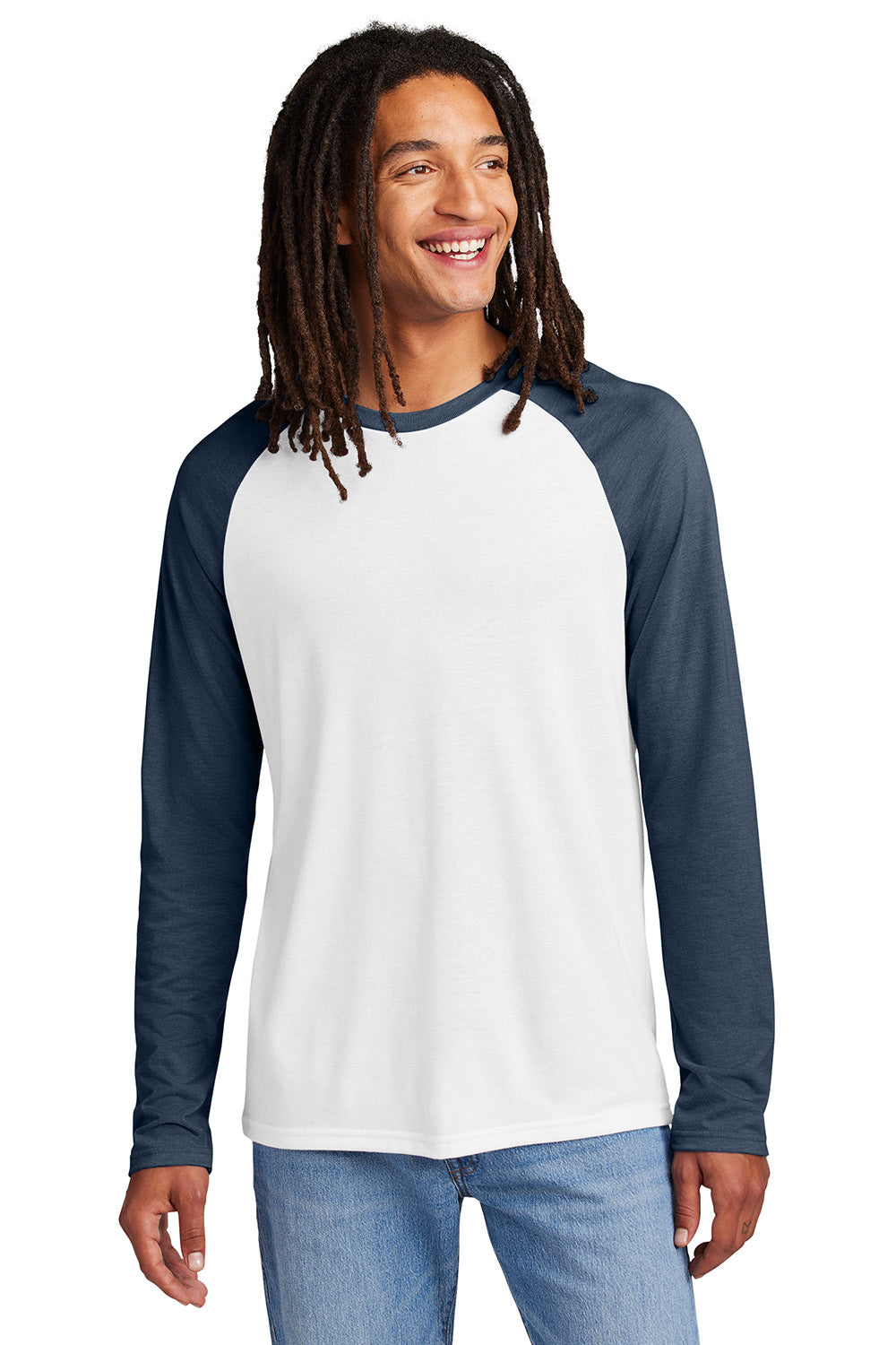 Allmade AL6009 Mens Colorblock Long Sleeve Crewneck T-Shirt Rebel Blue/Bright White Model Front