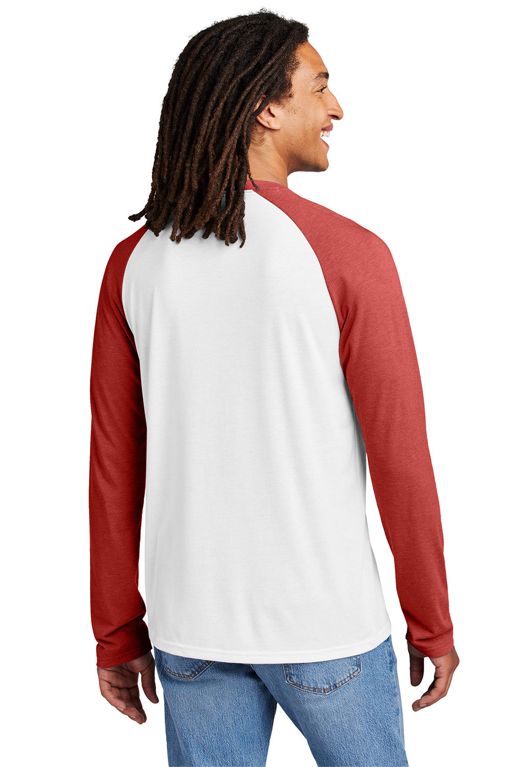 Allmade AL6009 Mens Colorblock Long Sleeve Crewneck T-Shirt Rise Up Red/Bright White Model Back