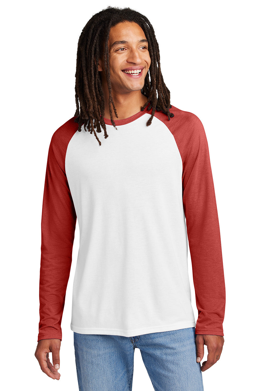 Allmade AL6009 Mens Colorblock Long Sleeve Crewneck T-Shirt Rise Up Red/Bright White Model Front