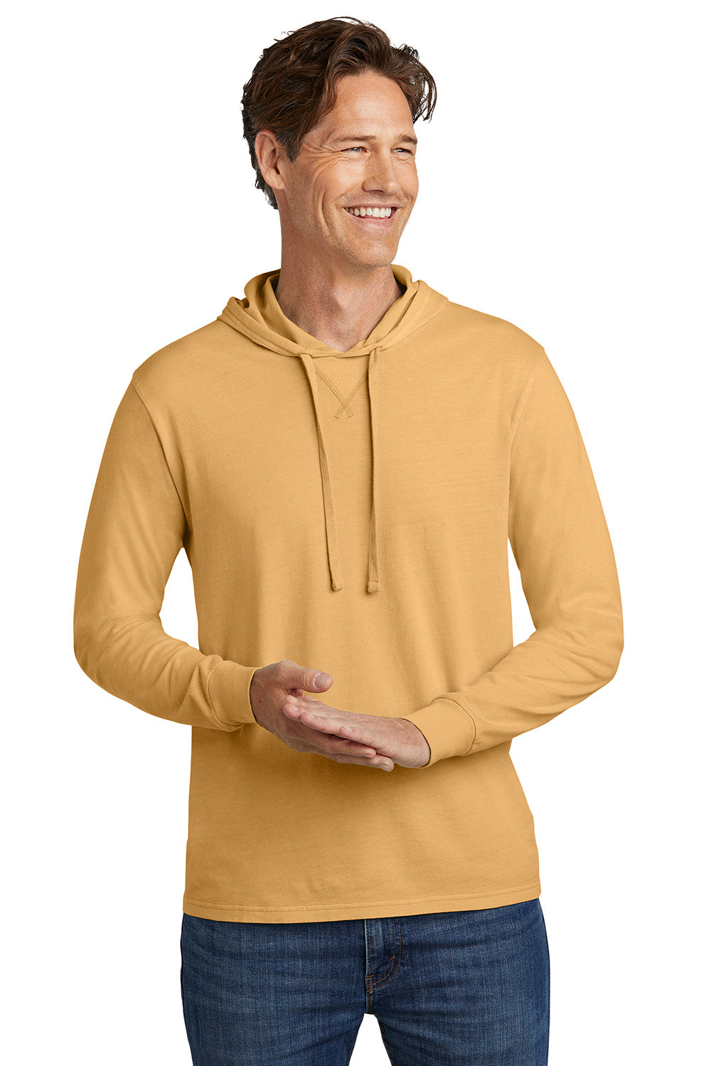 Allmade AL6305 Mens Mineral Dye Long Sleeve Hooded T-Shirt Hoodie Golden Wheat Model Front