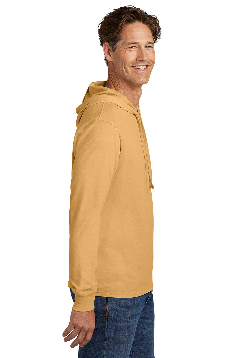 Allmade AL6305 Mens Mineral Dye Long Sleeve Hooded T-Shirt Hoodie Golden Wheat Model Side