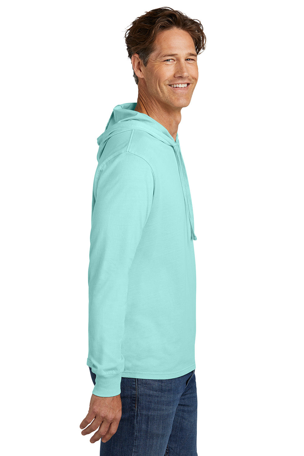 Allmade AL6305 Mens Mineral Dye Long Sleeve Hooded T-Shirt Hoodie Saltwater Blue Model Side